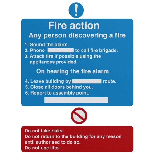 Fire Action Sign 150x200mm Self-Adhesive