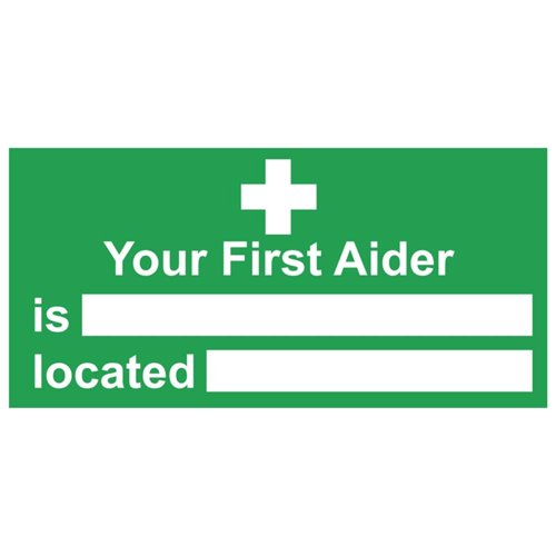First Aider Located Sign 300x150mm PVC