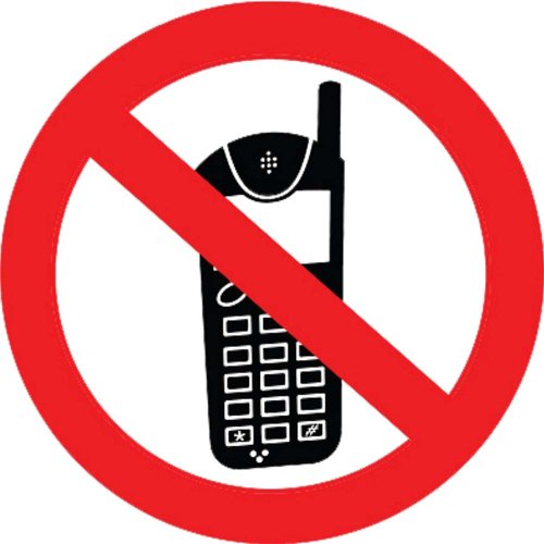 Aluminium Look Don't Use Mobile Phones Sign 100mm Diameter