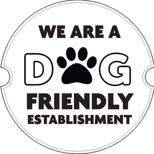 Aluminium Look We Are Dog Friendly Sign 100mm Diameter