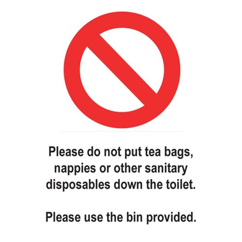 Not Down Toilet Sign 50x75mm Self-Adhesive (Pack 5)