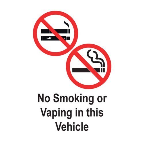 No Smoking Vaping Vehicle Sign 50x75mm Self-Adhesive (Pack 5)