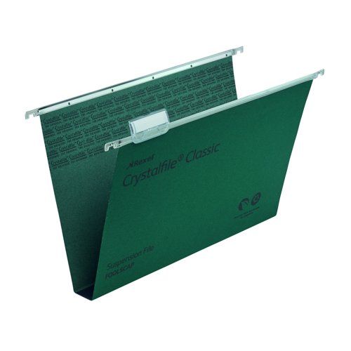 Rexel Crystalfile Suspension File Foolscap 30mm Capacity Green (Pack 50) 78041