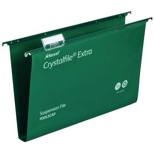 Rexel Crystalfile Extra Suspension File 30mm Foolscap Green (Pack 25) 70631