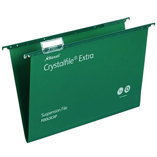 Rexel Crystalfile Extra Suspension File Foolscap Green (Pack 25) 70628
