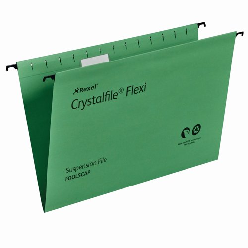 Rexel Crystalfile Flexitab Foolscap 15mm Green (Pack 50) 3000040