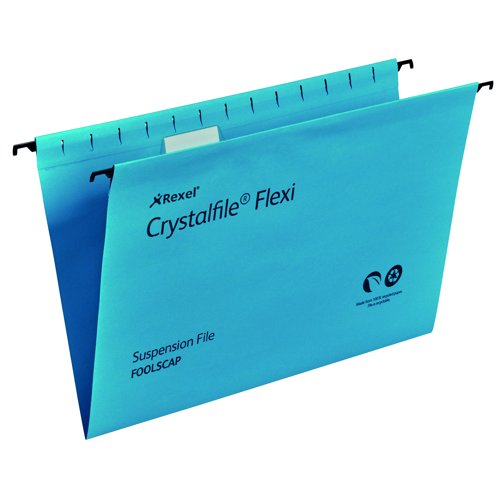 Rexel Crystalfile Flexitab Foolscap 15mm Blue (Pack 50) 3000041