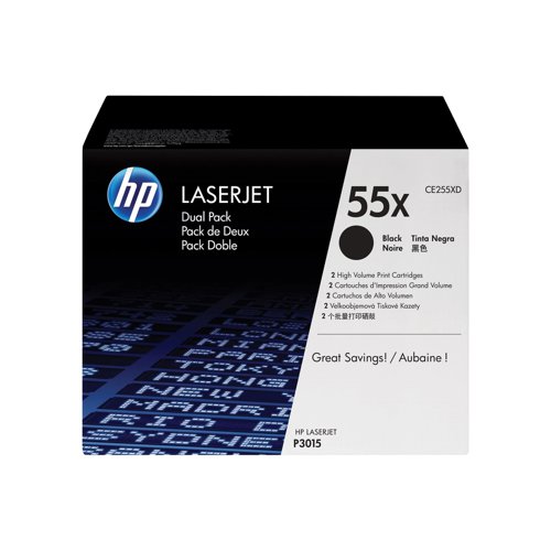 HP No.55X Toner Cartridge High Capacity Black (Pack 2) CE255XD