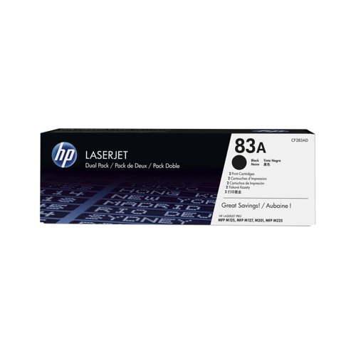 HP No.83A Toner Cartridge Black (Pack 2) CF283AD