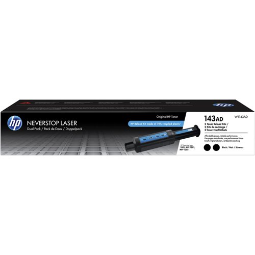 HP No.143A Neverstop Toner Reload Kit Black (Pack 2) W1143AD
