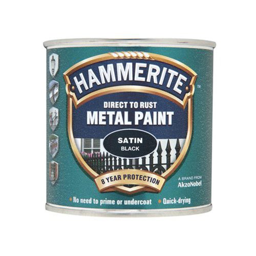 Hammerite Direct to Rust Metal Paint Satin Finish Black 250ml 5084904