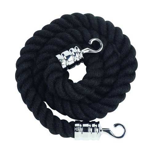 Economy Queue Rope Black with Chrome Hooks 25x1500mm VERRS-CLRP-CHBL