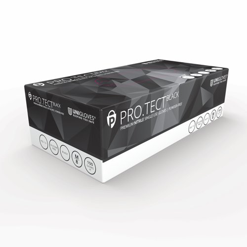 Unigloves PRO.TECT Black Powder Free Nitrile Gloves Small (Pack 100) GA0042