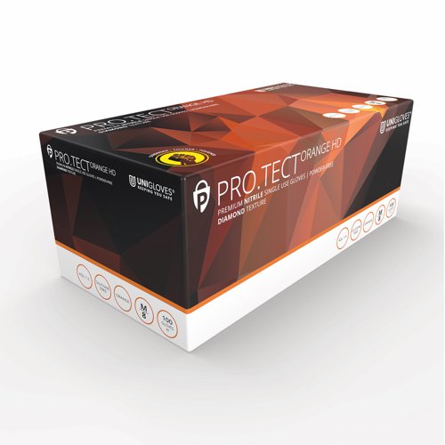 Unigloves PRO.TECT Orange HD Powder Free Nitrile Gloves Medium (Pack 100) GA0053