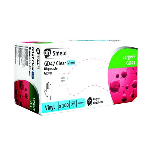 Shield Powdered Vinyl Gloves Large Clear (Pack 100) GD47