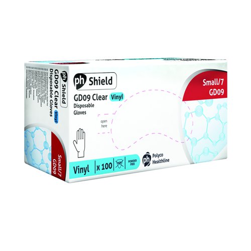 Shield Powder-Free Vinyl Gloves Small Clear (Pack 100) GD09