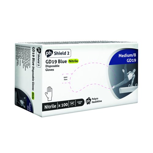 Shield Powder-Free Nitrile Gloves Medium Blue (Pack 100) GD19