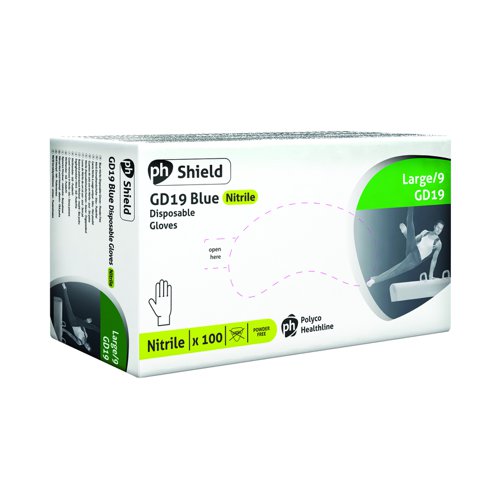 Shield Powder-Free Nitrile Gloves Large Blue (Pack 100) GD19