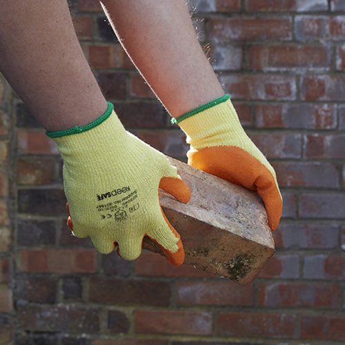 KeepSAFE Latex Palm Coated Grip Glove Orange Size 9 659012-L