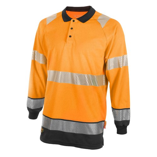 Beeswift Two-Tone High-Visibility Long Sleeve Polo Shirt Orange/Black (Size S-4XL) HVTT015ORBL