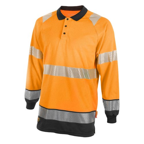 Beeswift Two Tone Long Sleeve Polo Shirt Orange/Black Medium HVTT015ORBLM