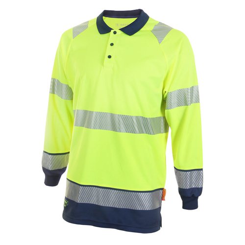 Beeswift Two-Tone High-Visibility Long Sleeve Polo Shirt Yellow/Navy Blue (Size S-4XL) HVTT015SYN