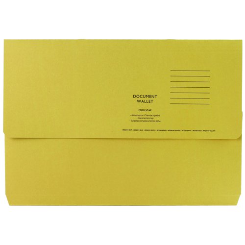 Half Flap Document Wallet Foolscap Yellow 250gsm (Pack 50)