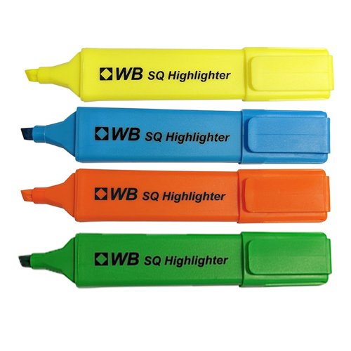 Square Highlighter Pen Assorted Colours (Pack 4)