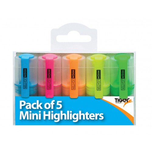 Mini Highlighter Pen Assorted Colours (Pack 5)