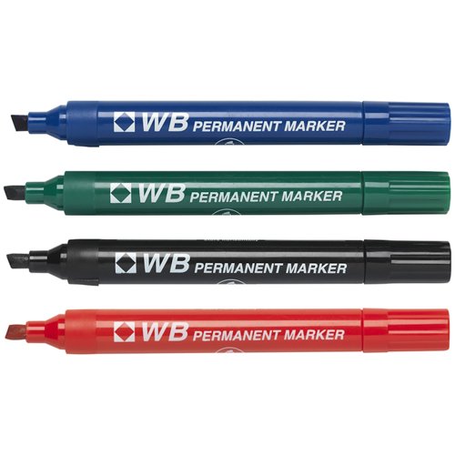 Permanent Marker Chisel Assorted Colours (Pack 4)