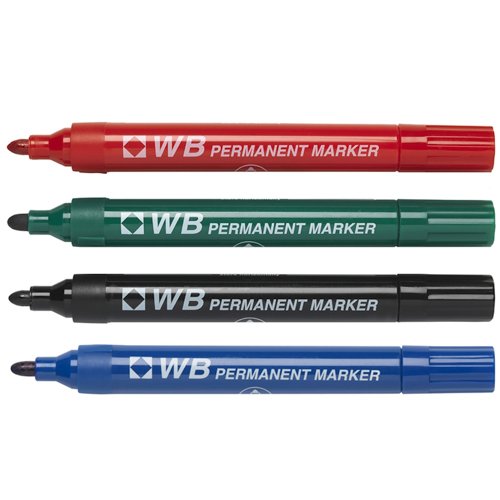 Permanent Marker Pen Bullet Tip Assorted (Pack 4)