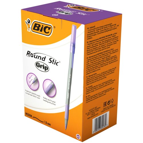 BIC Round Stic Grip Pen Violet (Pack 40) 920412