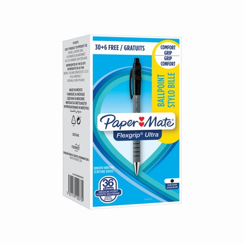 Paper Mate FlexGrip Retractable Ballpoint Pen Medium Black Value Pack 1910073