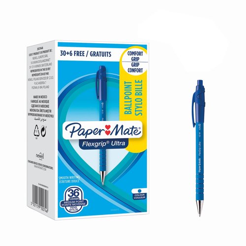 Paper Mate Flexgrip Retractable Ballpoint Pen Medium Blue Value Pack 1910074