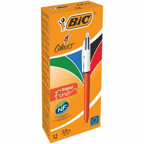 BIC 4-Colours Ballpoint Pen Fine 0.8mm (Pack 12) 982867