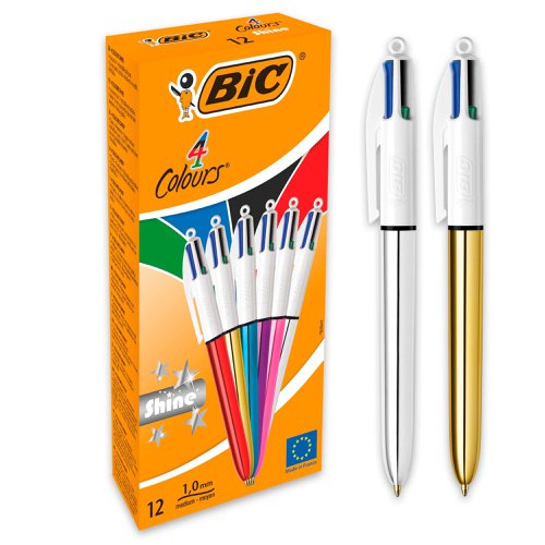 BIC 4-Colours Shine Ballpoint Pen Asst (Pack 12) 964775