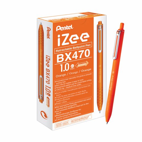 Pentel IZee Ballpoint Pen Retractable 1.0mm Orange BX470-F