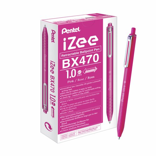 Pentel IZee Ballpoint Pen Retractable 1.0mm Pink BX470-P