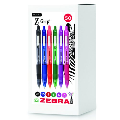 Zebra Z-Grip Smooth Retractable Ballpoint Pen 1.0mm Tip Assorted (Pack 50) 02760