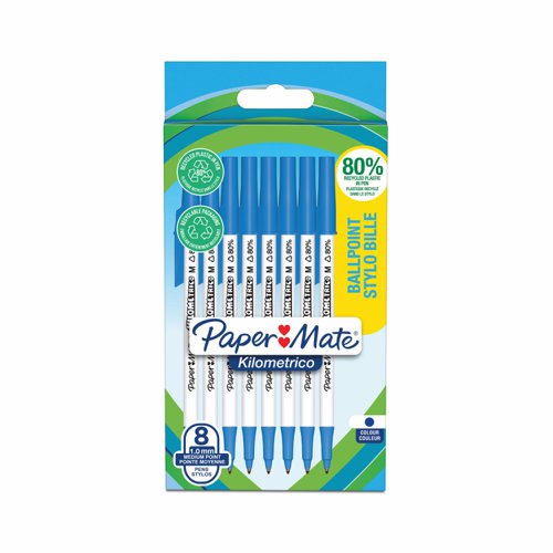 Paper Mate Kilometrico Ballpoint Pen Medium 1.0mm Blue (Pack 8) 2187679