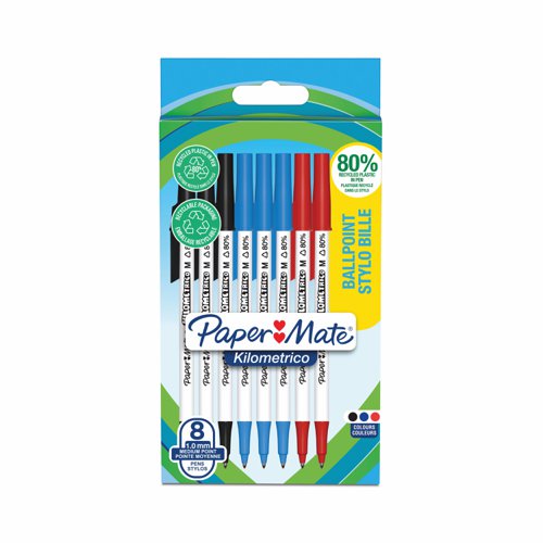 Paper Mate Kilometrico Ballpoint Pen Medium 1.0mm Assorted Colours (Pack 8) 2187680