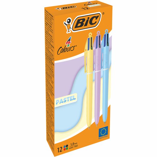BIC 4-Colours Pastel Ballpoint Pen Medium 1.0mm (Pack 12) 517320