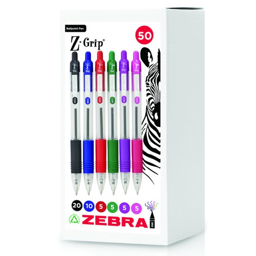 Zebra Z-Grip Ballpoint Pen 1.0mm Tip Assorted (Pack 50) 02758