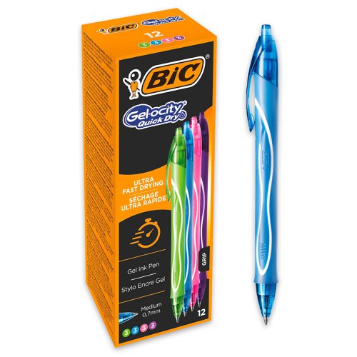 BIC Gel-ocity Quick Dry Gel Pen Medium Tip Assorted (Pack 12) 964826