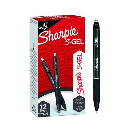 Sharpie S-Gel Rollerball Pen Medium 0.7mm Black (Pack 12) 2136595