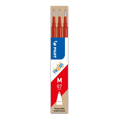 Pilot FriXion Erasable Ball Pen Refill Medium 0.7mm Red (Pack 3) 4902505356063