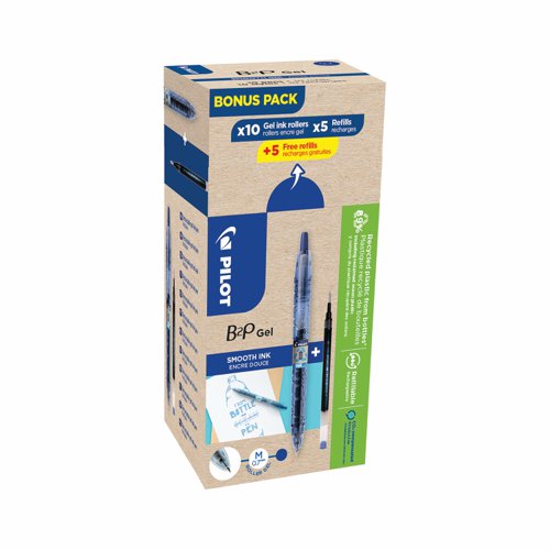 Pilot B2P Greenpack Gel Rollerball Pen & Refills Blue (Pack 10)