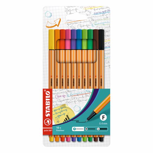 STABILO point 88 Fineliner Pen 0.4mm Assorted Colours (Pack 10) 8810