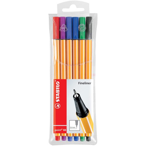 STABILO point 88 Fineliner Pen Assorted Colours (Pack 6) UK/88-6-OC