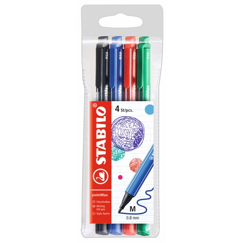 STABILO pointMax Pen Assorted Colours (Pack 4) 488/4